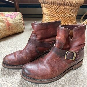 Frye Veronica Short Womens Motorcycle Leather Boots - Size 8 Redwood Brown